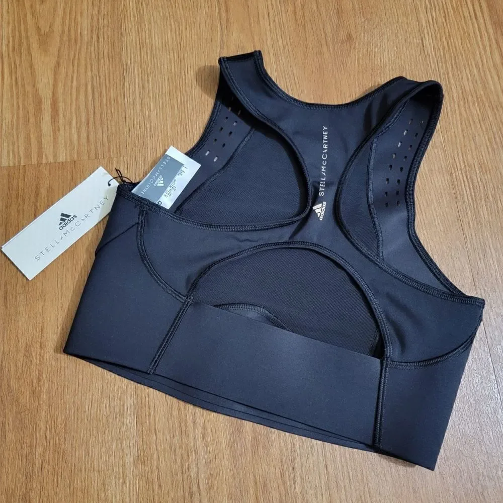 Adidas X Stella McCartney Designer Sports Bra Light Support Black White Mesh New